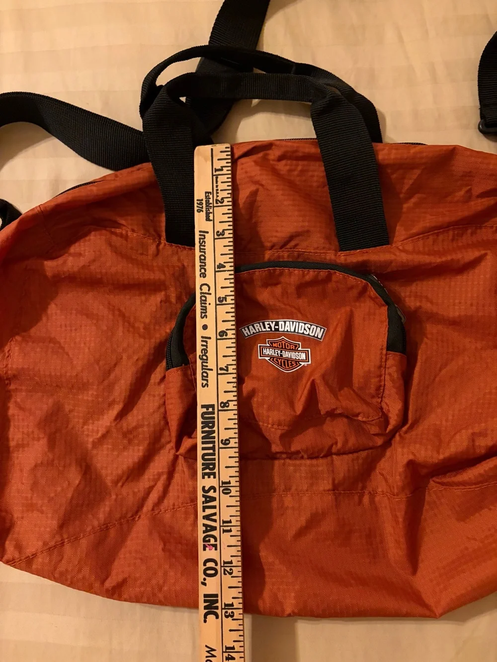 Harley Davidson Duffle Bag Orange Packable Nylon Shoulder Strap Light Weight 19”